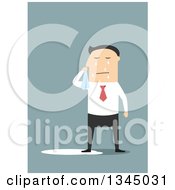 Clipart Of A Flat Design White Businessman Crying Over Blue Royalty Free Vector Illustration