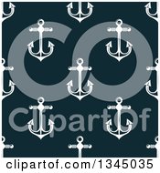 Poster, Art Print Of Seamless Background Pattern Of White Anchors Over Teal