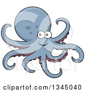 Clipart Of A Cartoon Happy Gray Octopus Royalty Free Vector Illustration