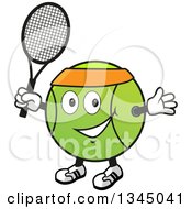 Clipart Of A Cartoon Tennis Ball Holding A Racket Royalty Free Vector Illustration