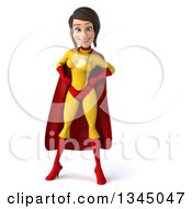 Clipart Of A 3d Brunette White Female Super Hero In A Yellow And Red Suit Standing With Hands On Her Hips Royalty Free Illustration by Julos