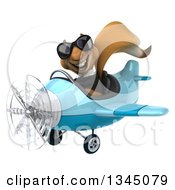 Clipart Of A 3d Business Squirrel Aviator Pilot Wearing Sunglasses And Flying A Blue Airplane Slightly To The Left Royalty Free Illustration