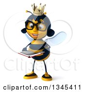 Clipart Of A 3d Happy Bespectacled Queen Bee Reading A Book Royalty Free Illustration