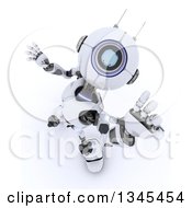 Poster, Art Print Of 3d Futuristic Robot Reaching Upwards On A Shaded White Background