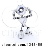 Clipart Of A 3d Futuristic Robot Covering His Ears On A Shaded White Background Royalty Free Illustration