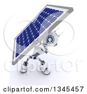 Poster, Art Print Of 3d Futuristic Robot Carrying A Solar Panel On A Shaded White Background