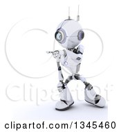Poster, Art Print Of 3d Futuristic Robot Pointing On A Shaded White Background