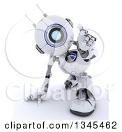 Poster, Art Print Of 3d Futuristic Robot Crouching And Reaching Outwards On A Shaded White Background