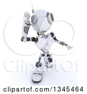 3d Futuristic Robot Cupping And Listening Or Shouting On A Shaded White Background