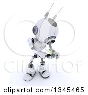 Poster, Art Print Of 3d Futuristic Robot Protecting A Seedling Plant On A Shaded White Background