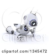 Poster, Art Print Of 3d Futuristic Robot Thinking And Resting On The Floor On A Shaded White Background