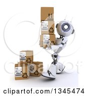 3d Futuristic Robot Carrying Boxes On A Shaded White Background