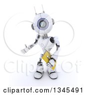 3d Futuristic Robot Presenting And Holding A File Folder On A Shaded White Background