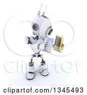 3d Futuristic Robot Putting A Document In A File Folder On A Shaded White Background