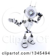 Poster, Art Print Of 3d Futuristic Robot Talking On A Cell Phone On A Shaded White Background