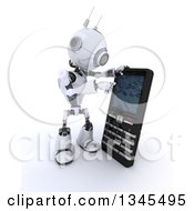 Poster, Art Print Of 3d Futuristic Robot Using A Giant Cell Phone On A Shaded White Background
