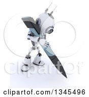 Poster, Art Print Of 3d Futuristic Robot Writing With A Giant Pen On A Shaded White Background