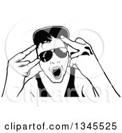 Poster, Art Print Of Black And White Dancing Young Man Wearing Sunglasses And Doing Hand Gestures At A Party