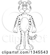 Poster, Art Print Of Cartoon Black And White Outline Standing Tiger
