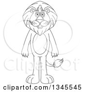 Poster, Art Print Of Cartoon Black And White Outline Standing Male Lion