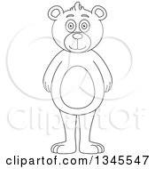 Clipart Of A Cartoon Black And White Outline Standing Teddy Bear Royalty Free Vector Illustration