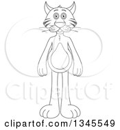 Clipart Of A Cartoon Black And White Outline Standing Cat Royalty Free Vector Illustration by Liron Peer