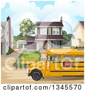 Poster, Art Print Of School Bus In Front Of A House