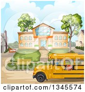 Poster, Art Print Of School Bus In Front Of A Building