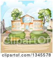 Poster, Art Print Of Bus Stop In Front Of A School Building