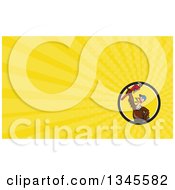 Poster, Art Print Of Cartoon Turkey Bird Plumber Worker Man Wearing A Baseball Cap And Holding Up A Monkey Wrench And Yellow Rays Background Or Business Card Design