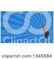 Clipart Of A Cartoon Turkey Bird Plumber Worker Man Wearing A Baseball Cap And Holding Up A Monkey Wrench And Blue Rays Background Or Business Card Design Royalty Free Illustration