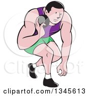 Poster, Art Print Of Retro Cartoon Male Athlete Throwing A Shotput