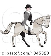 Cartoon Male Equestrian In A Top Hat Riding A Horse