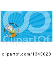 Poster, Art Print Of Cartoon White Male Golfer Swinging And Blue Rays Background Or Business Card Design