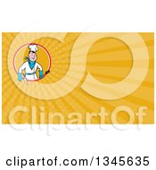 Clipart Of A Cartoon Caucasian Male Bbq Chef Holding A Spatula And Orange Rays Background Or Business Card Design Royalty Free Illustration
