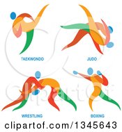 Colorful Taekwondo Judo Wrestling And Boxing Athletes