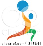 Poster, Art Print Of Colorful Athlete Weightlifting Doing Lunges With A Barbell Over His Head
