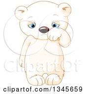 Poster, Art Print Of Cute Sad Baby Polar Bear Cub Crying And Wiping Away Tears