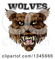 Poster, Art Print Of Growling Brown Wolf Mascot Head And Text