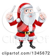 Poster, Art Print Of Happy Christmas Santa Claus Holding Silverware