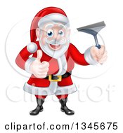 Clipart Of A Christmas Santa Claus Giving A Thumb Up And Holding A Window Cleaning Squeegee 4 Royalty Free Vector Illustration