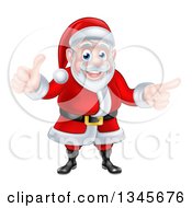 Poster, Art Print Of Cartoon Happy Christmas Santa Claus Giving A Thumb Up And Pointing To The Right 2