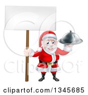 Poster, Art Print Of Happy Santa Claus Holding A Silver Cloche Platter And Blank Sign 2
