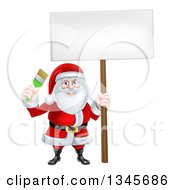 Poster, Art Print Of Christmas Santa Claus Holding A Green Paintbrush And Sign 3