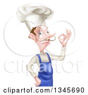Poster, Art Print Of White Male Chef With A Curling Mustache Gesturing Ok