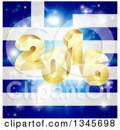 Clipart Of A 3d 2016 And Fireworks Over A Greek Flag Royalty Free Vector Illustration