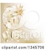 Clipart Of A 3d Gold Snowflake Background With Year 2016 And Baubles Royalty Free Vector Illustration
