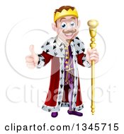 Poster, Art Print Of Happy Brunette White King Giving A Thumb Up And Holding A Staff 3