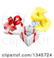 Poster, Art Print Of 3d Gold Dollar Currency Symbol Popping Out Of A Gift Box
