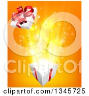 Poster, Art Print Of 3d Lid Flying Off Of A Gift Box Over Orange